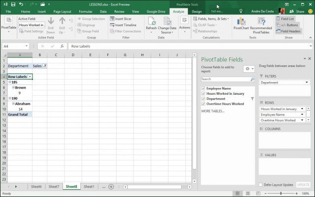 Create pivot table from multiple worksheets